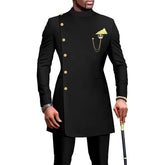 Black Men's Suits Wedding Tuxedo 2 Piece Double Breasted Jacket Pants Formal Groom Blazer African Style Suit for Men